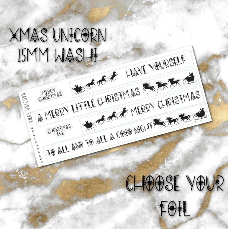 Xmas Unicorn | Foiled Holiday 15mm Washi Overlay