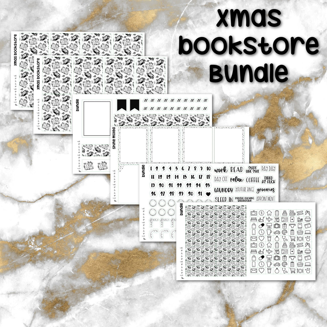 Xmas Bookstore | Foiled Holiday Sticker Bundle