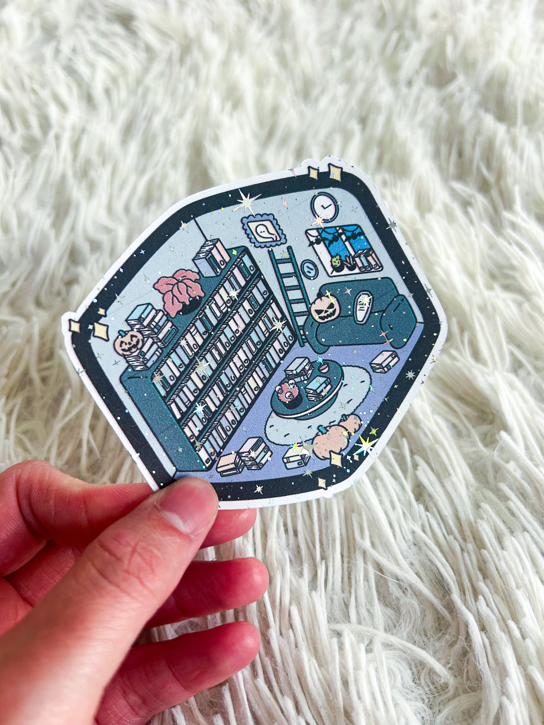 Spooky Book Room | Halloween Holographic Foiled Die Cut *NOT WATERPROOF*